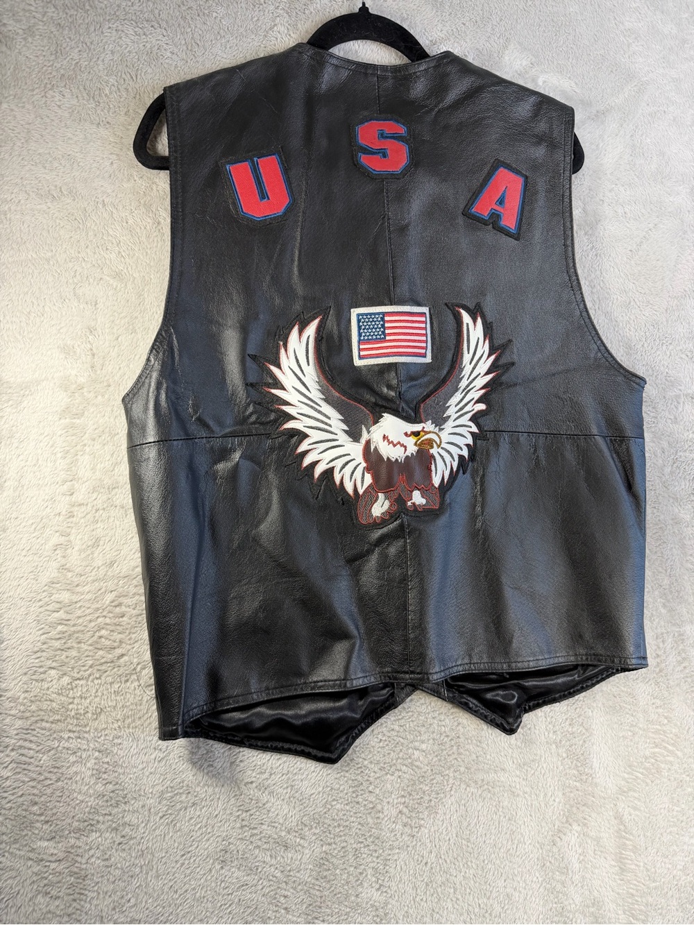 Black Oscar Piel Leather USA Eagle Patch Motorcycle Vest M